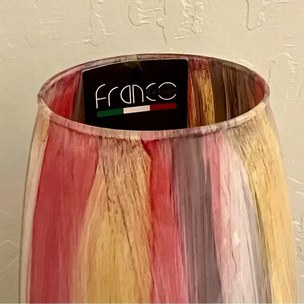 FRANCO Italy MCM Boho Watercolor Pink Gray Beige White Vertical Stripe Vase